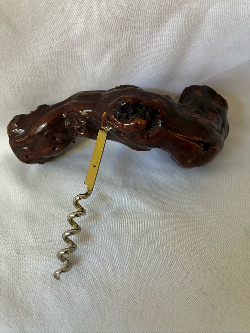 Vtg Laurent Siret RochefortGrapevine Burl Wood CorkscrewWine Opener France